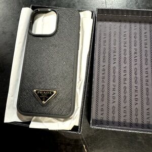 Black Saffiano Leather Prada Cover for iPhone 15 Pro Max